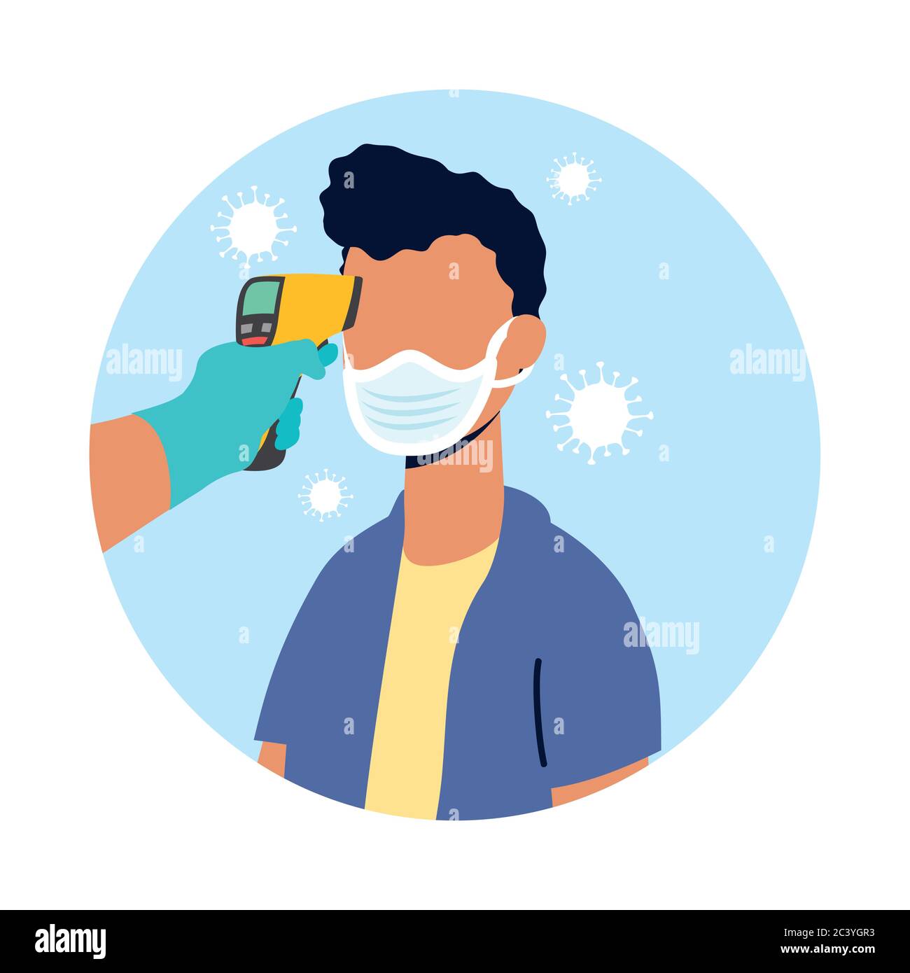 check temperature with laser thermometer to male patient vector