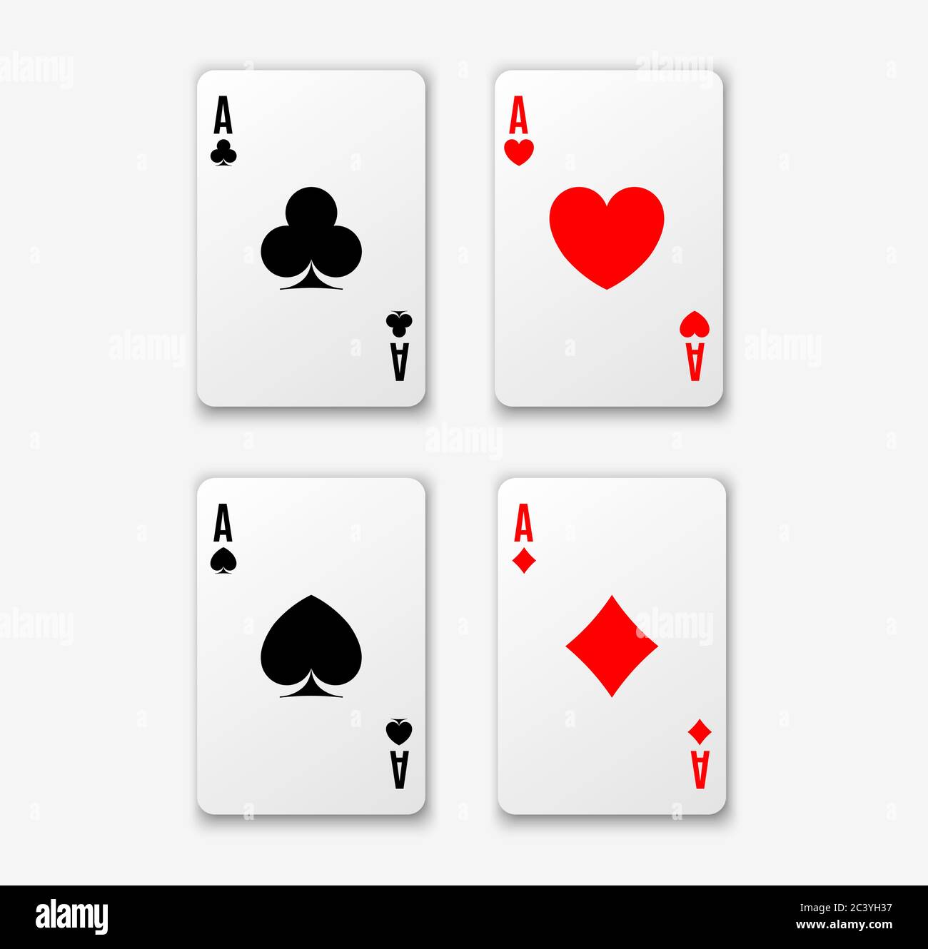 Four aces. Poker winning hand. Hearts, clubs spades and diamonds ace. Realistic card suit
