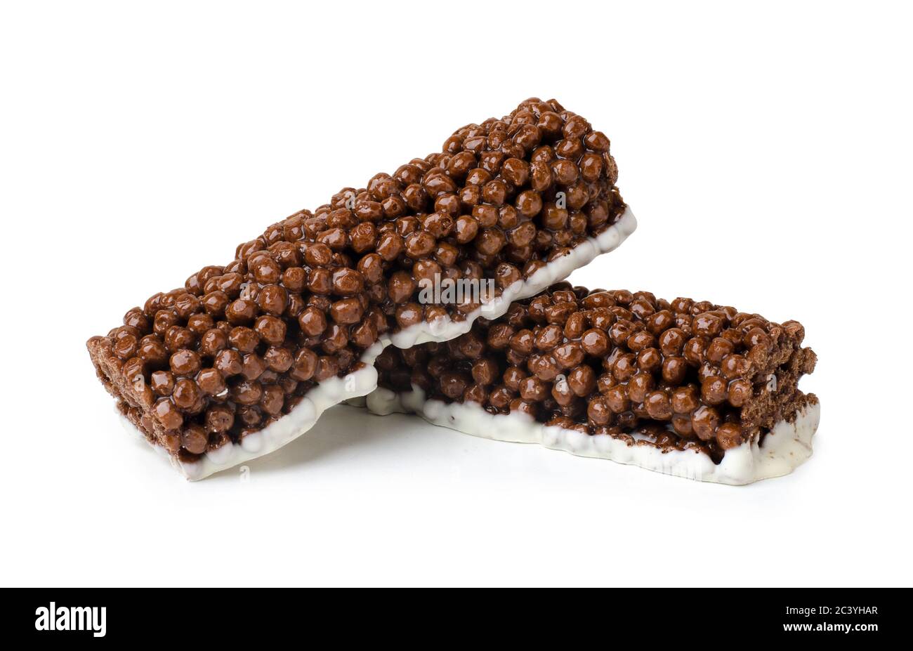 Delicious protein energy bars with chocolate isolated on a white background Stock Photo