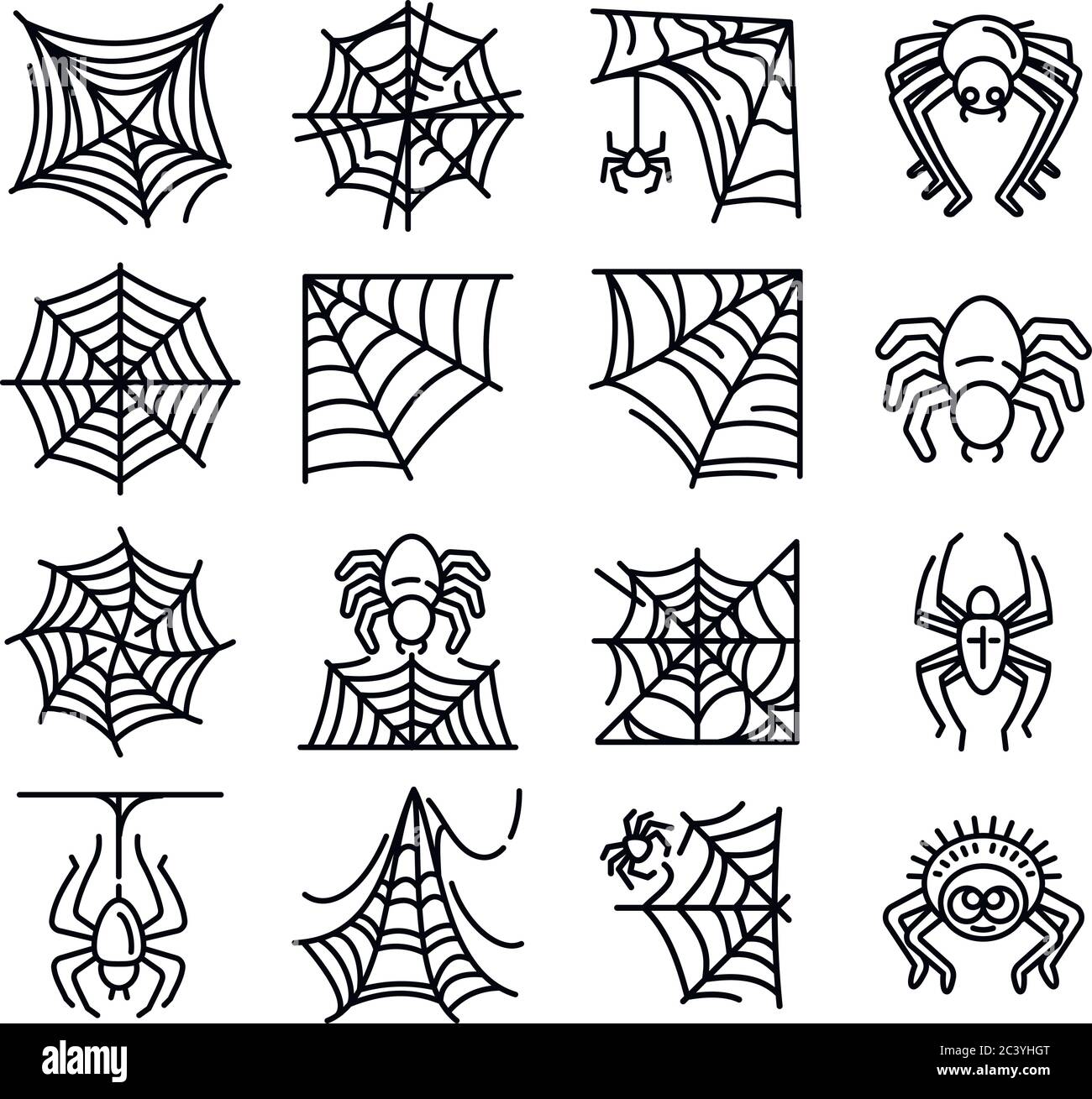 Spider icons set. Outline set of spider vector icons for web design isolated on white background Stock Vector