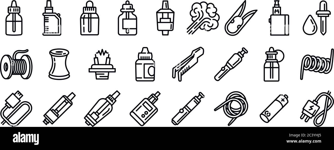 Electronic cigarette icons set. Outline set of electronic cigarette ...