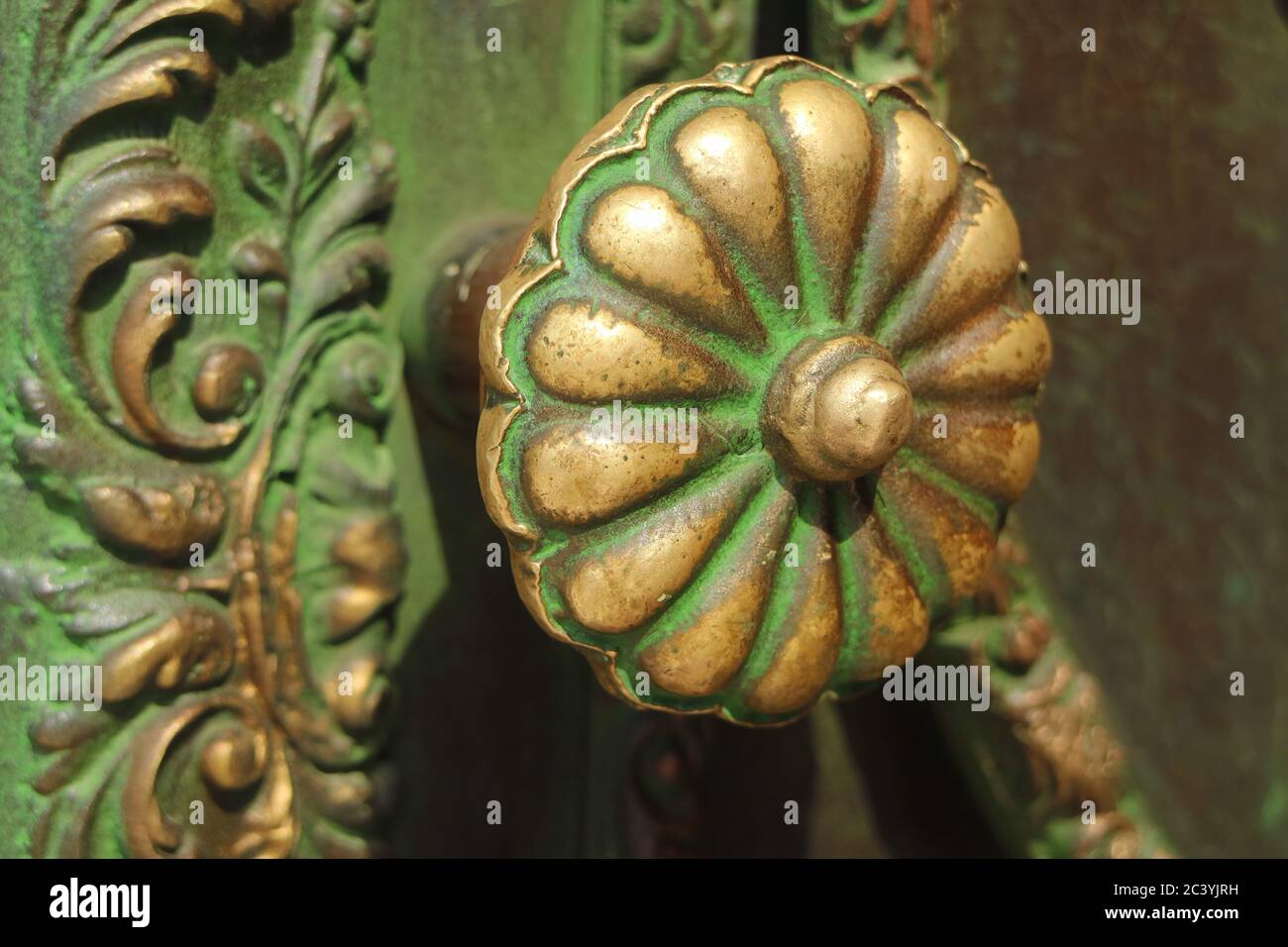 Vintage Floral Details Brass Door Handle in the Sunlight Stock Photo ...