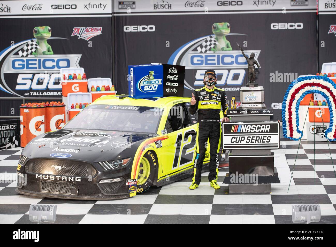 Lincoln, Alabama, USA. 22nd June, 2020. Ryan Blaney (12) wins the GEICO 500 at Talladega Superspeedway in Lincoln, Alabama