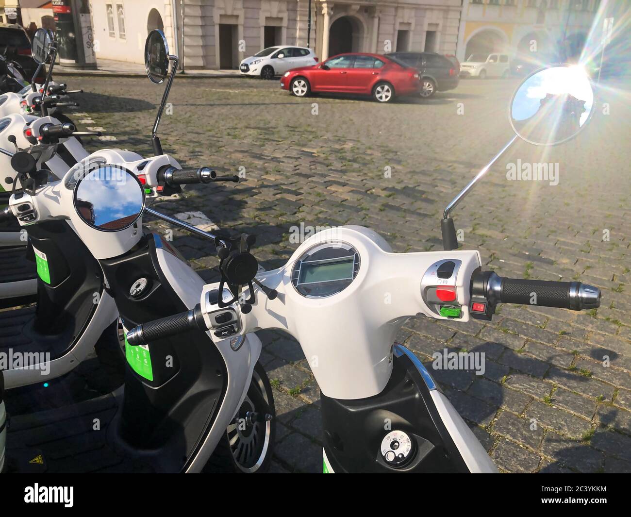 sign, electric, scooter, BeRider by Skoda Auto DigiLab, Blinkee.city, rental,  renting, rent, Prague. (CTK Photo/Marketa Hofmanova Stock Photo - Alamy