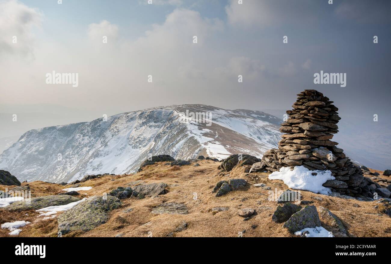 Snowy winter view of Yoke on the Kentmere Horseshoe taken from Ill Bell Stock Photo