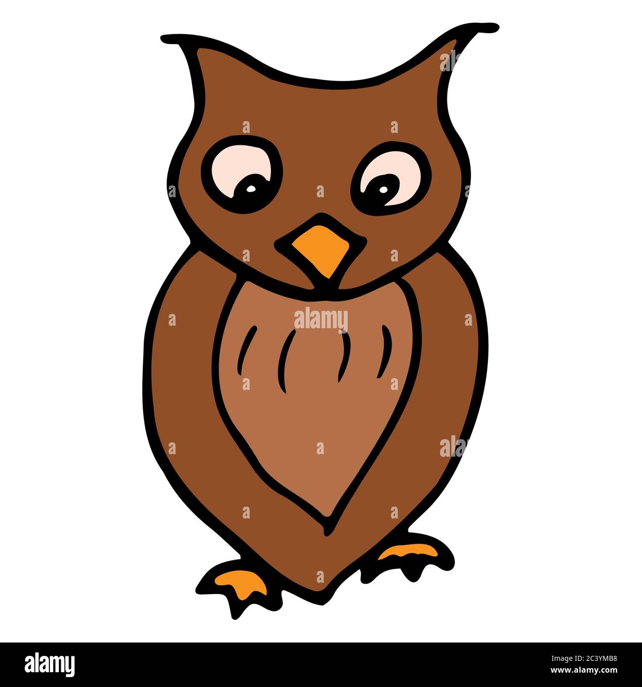 Hand drawn colorful owl. Cartoon color owl outline doodle style. Vector illustration isolated on white background. Decoration for greeting cards Stock Vector