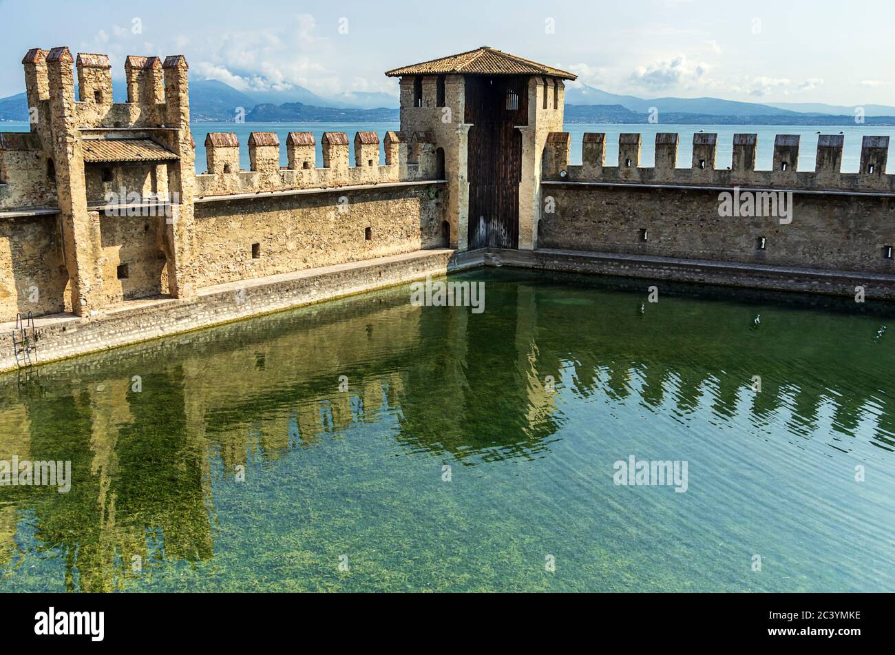 Scaligero Castle is a fortress in the historical center of Sirmione town at the Garda Lake in Italy. Stock Photo