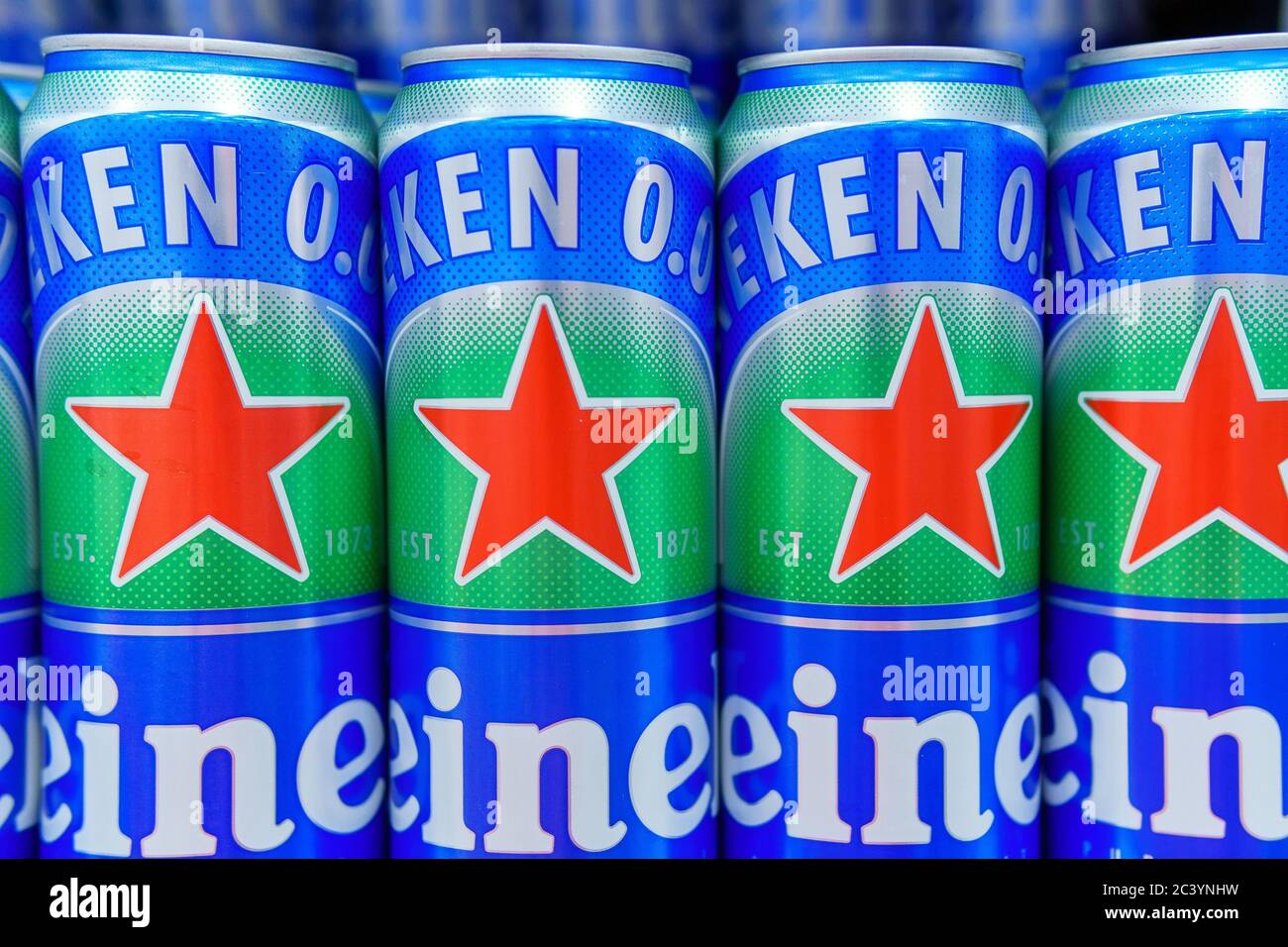Tyumen, Russia-may 17, 2020: Bottles of Heineken without alcohol on the ...