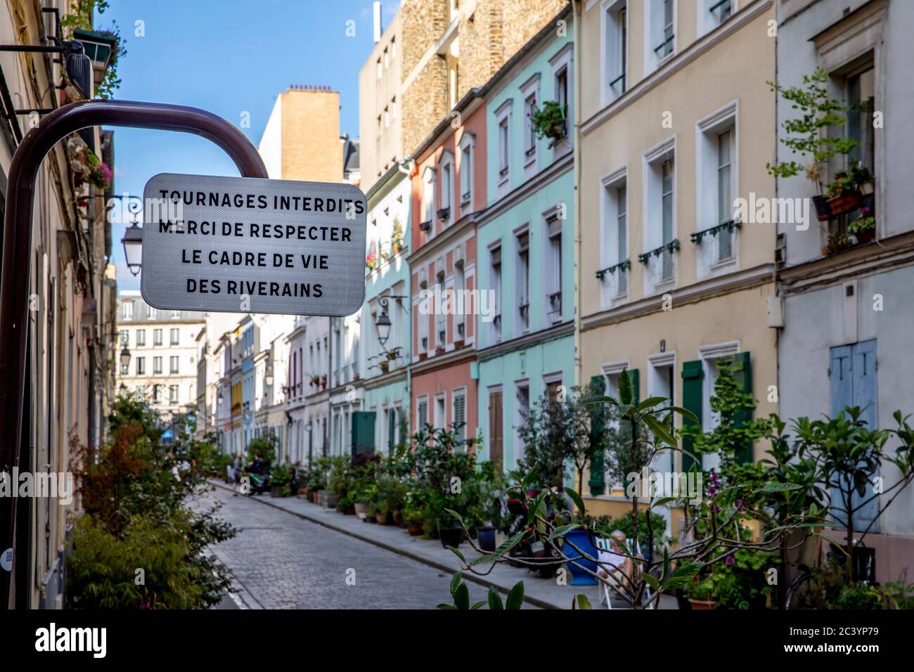 Rue Crémieux, Paris, France - May 19, 2020: Rue Cremieux in the 12th Arrondissement is one of the prettiest residential streets in Paris. Stock Photo