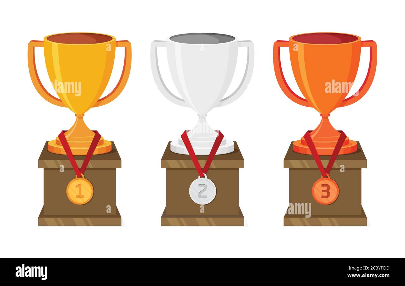 Vector gold, silver and bronze winners cup. Stock Vector