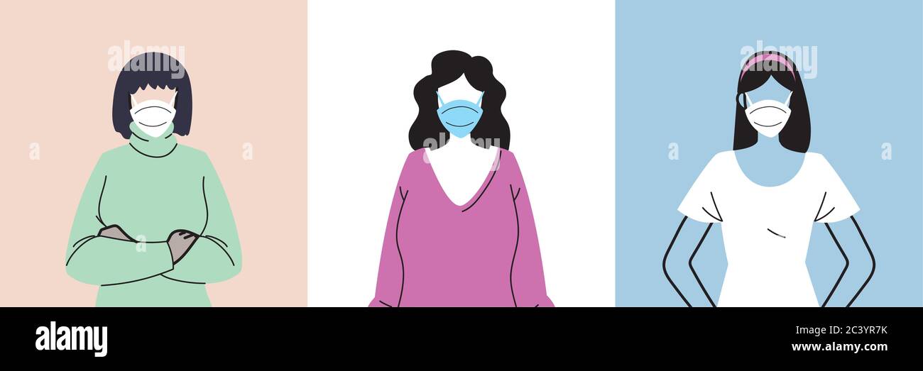 set of women avatar in protective medical face masks vector ...