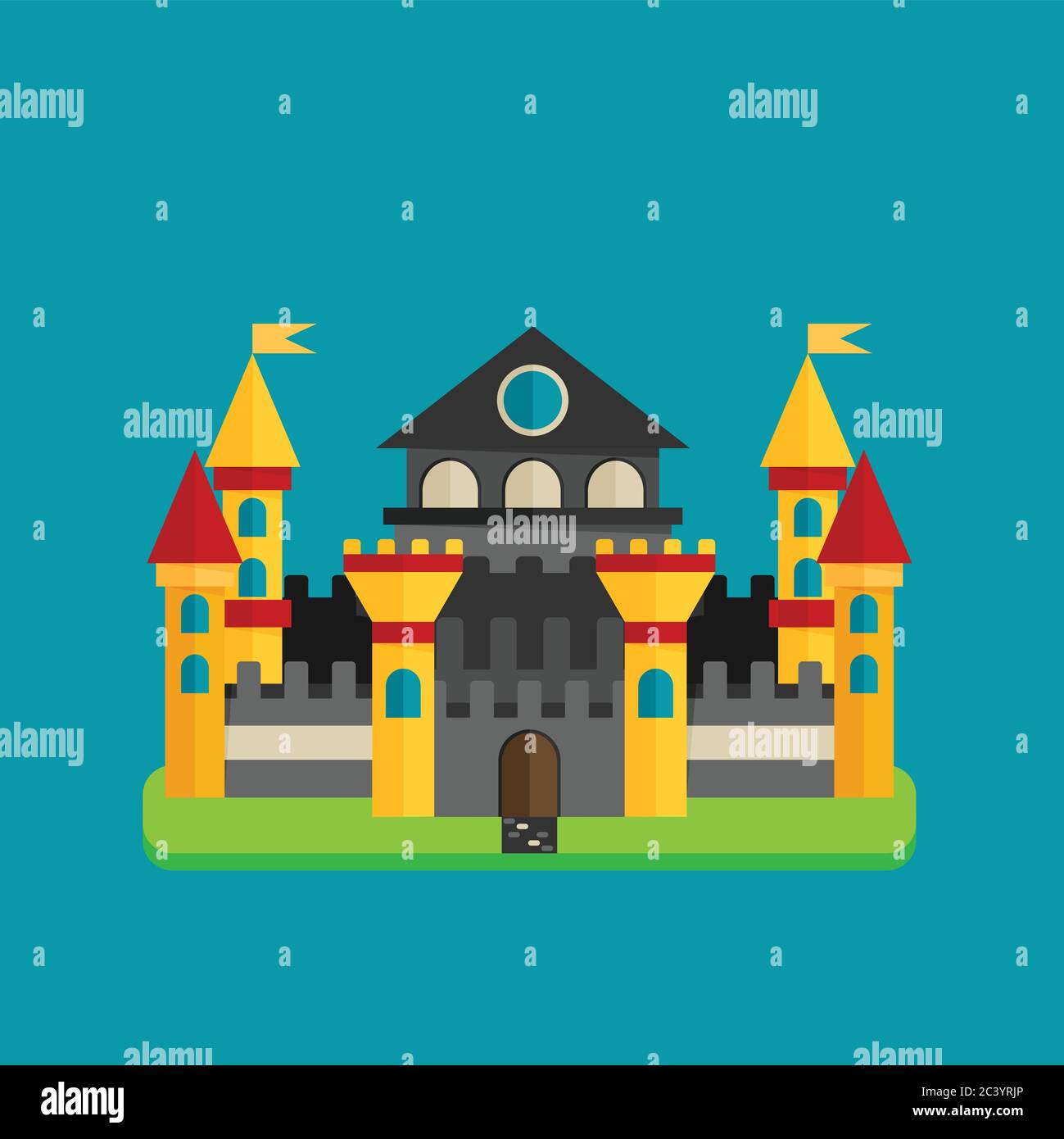 Magical fabulous cartoon castle. Vector flat illustrations Stock Vector