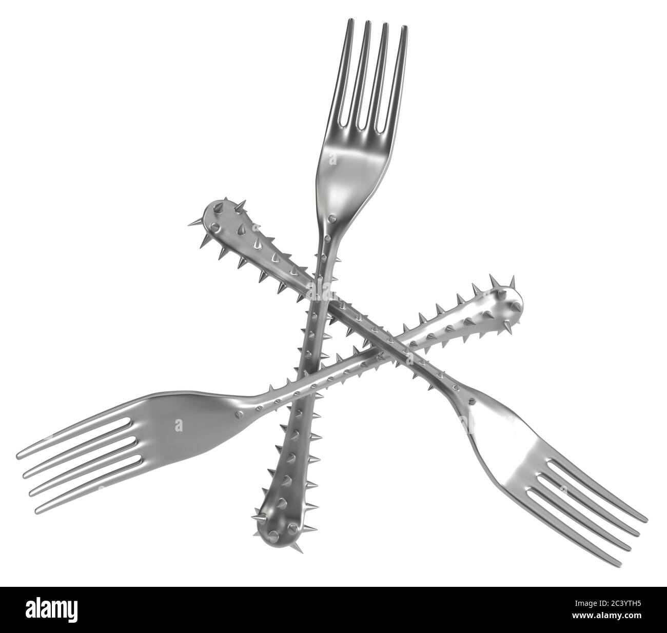 Fork handle covered in sharp spikes triangle shape, metaphor 3d
