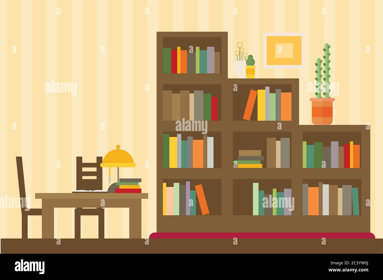 Cabinet and library. Books and knowledge. Vector flat illustration and ...