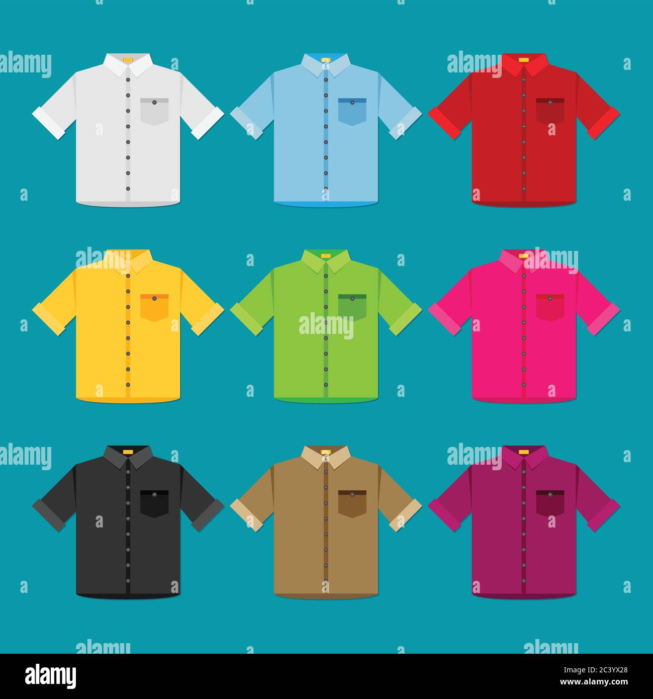 Shirts colored templates for your design in flat style. Stock Vector