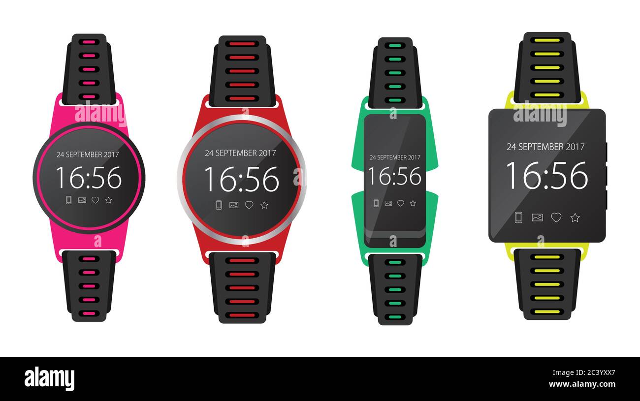Smartwatch wearable technology. Flat icon set. EPS10 Stock Vector