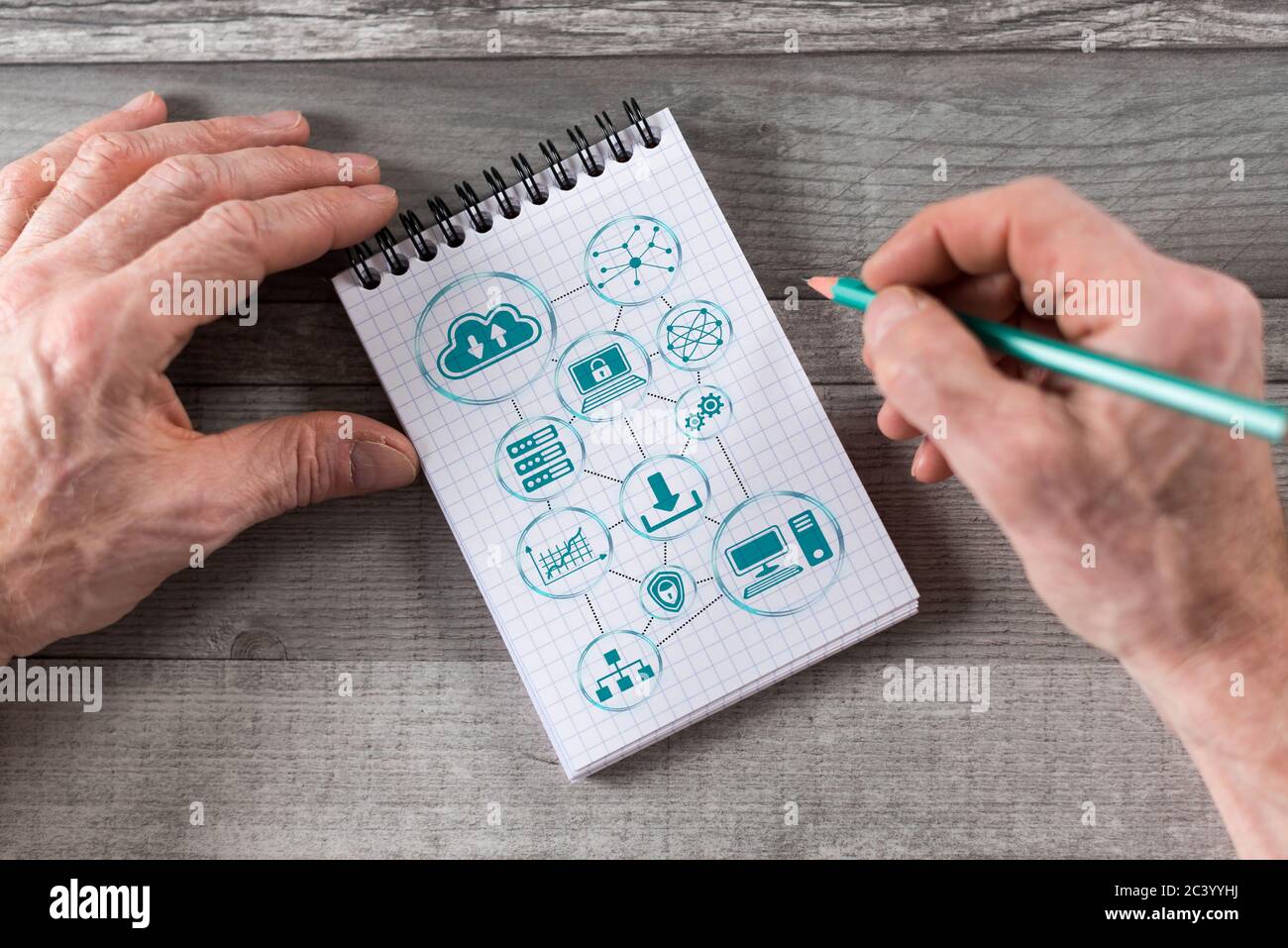 Cloud networking concept drawn on a notepad Stock Photo