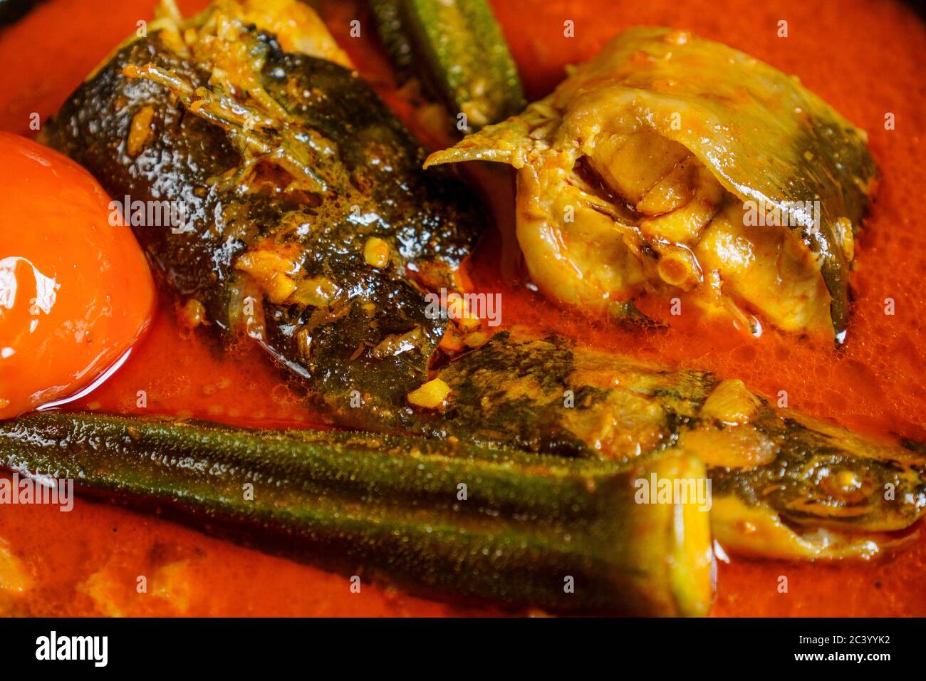 Catfish with spicy curry gravy and vegetables Stock Photo