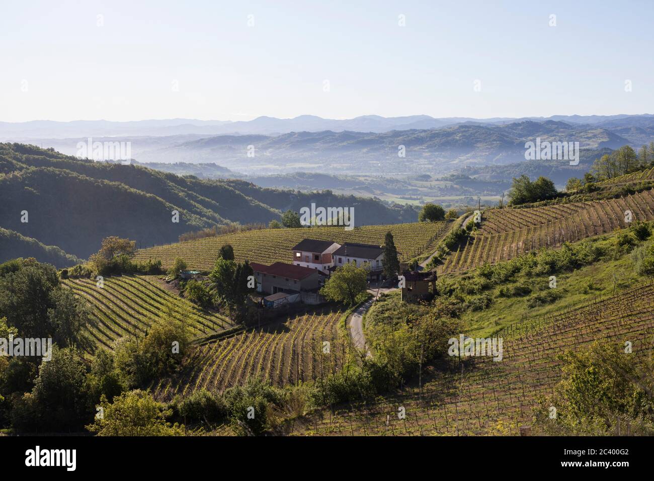 Scenic view of Bormida Valley from Sessame, Piedmont, Italy Stock Photo