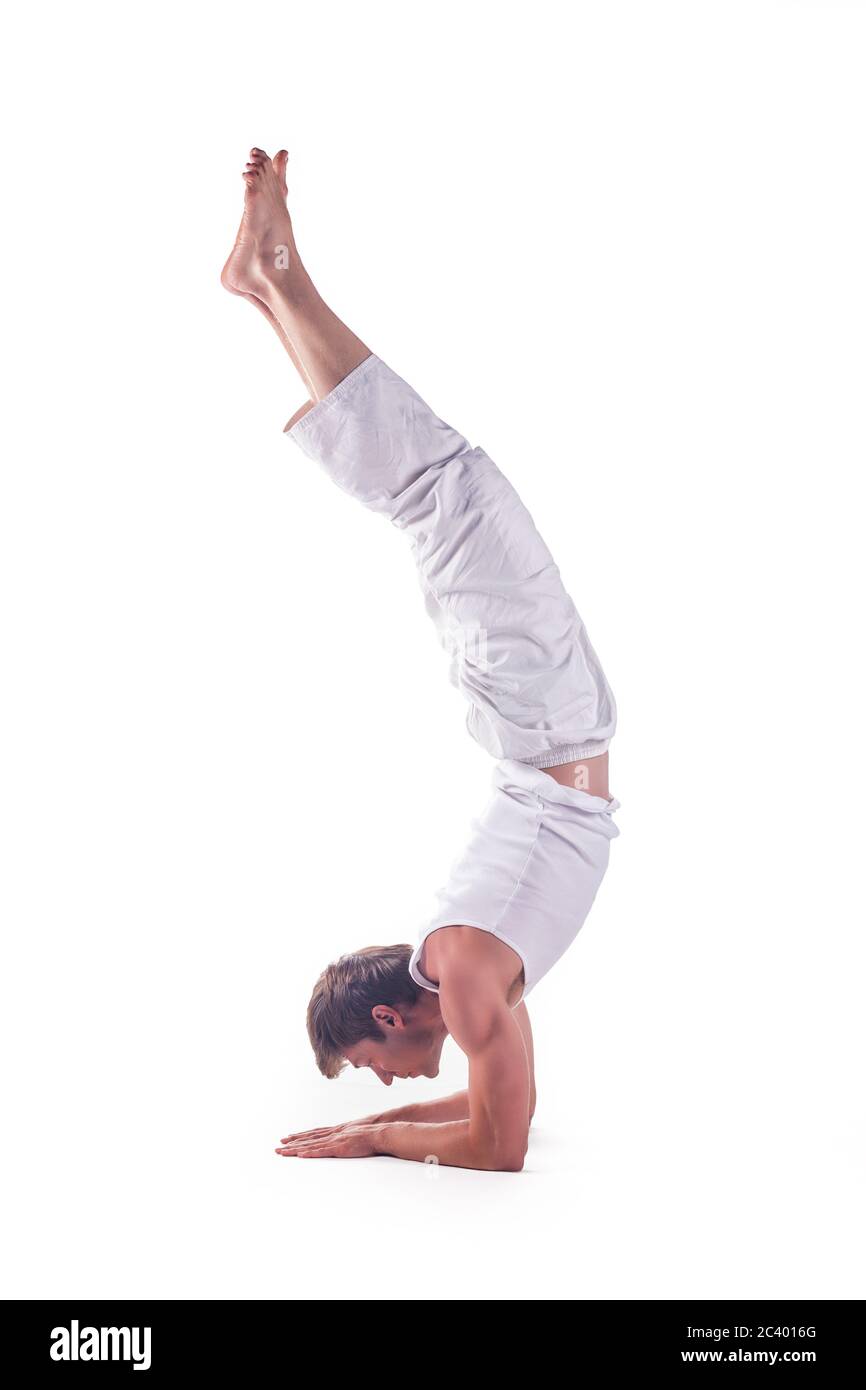 Yogi Man In Handstand Scorpion Pose Or Vrschikasana Yoga Hand Stand For  Strength Improvement Vector Illustration Stock Illustration - Download  Image Now - iStock