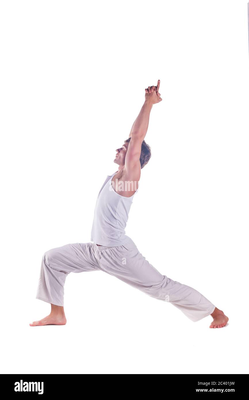 Man in warrior 1 yoga pose, illustration - Stock Image - F033/0243 -  Science Photo Library