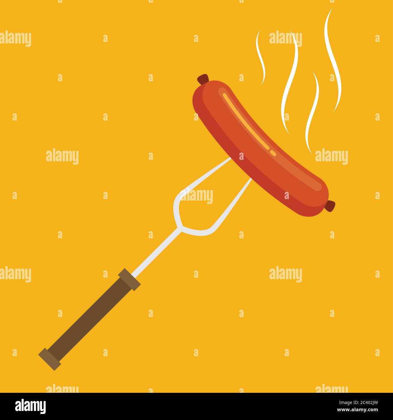 Flat vector sausage on a fork Stock Vector
