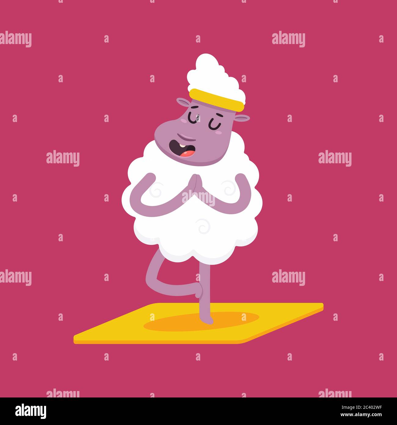 Cute sheep in yoga pose. Funny vector cartoon lamb character isolated on a background. Stock Vector