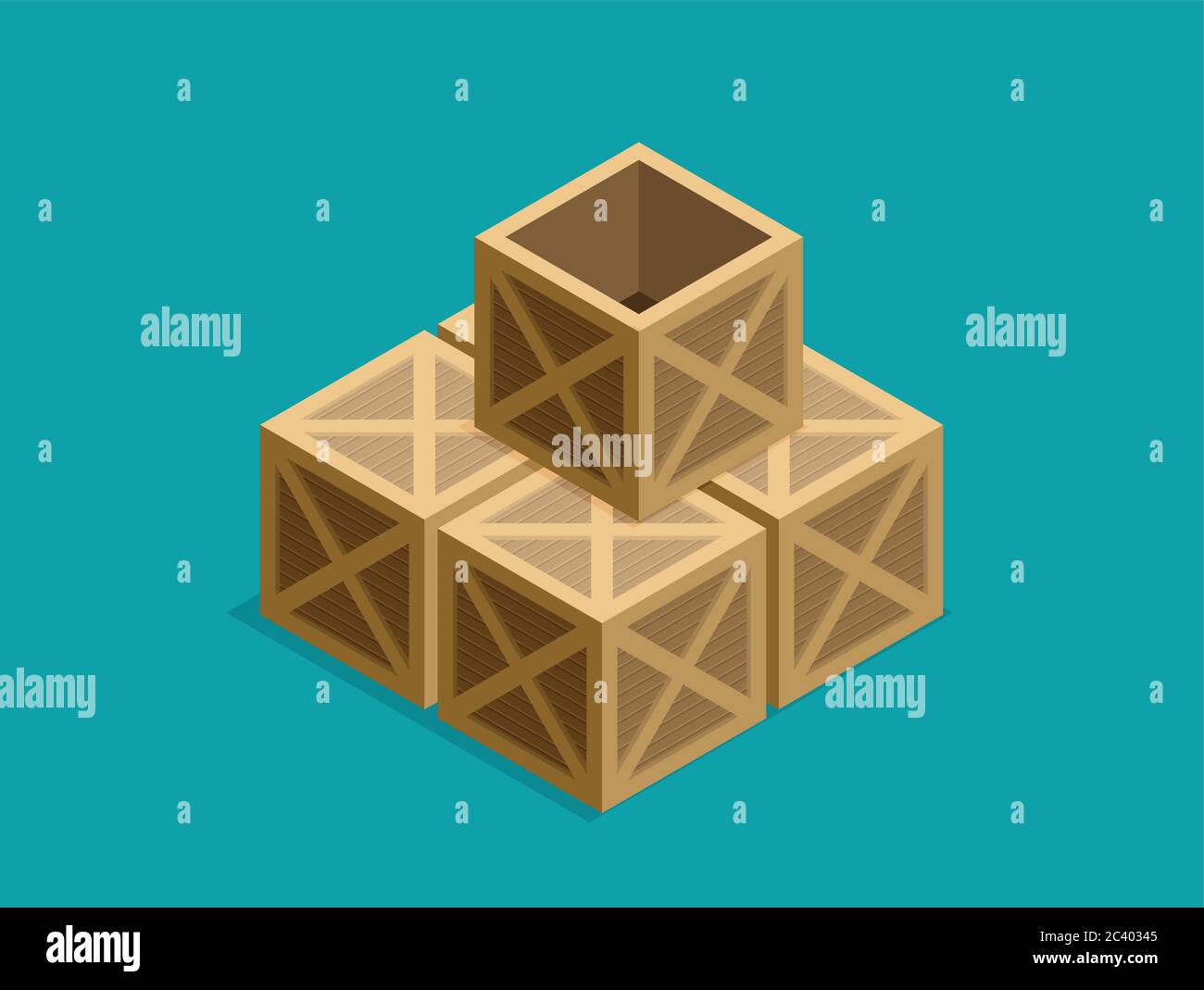 Flat vector isometric wood box Stock Vector