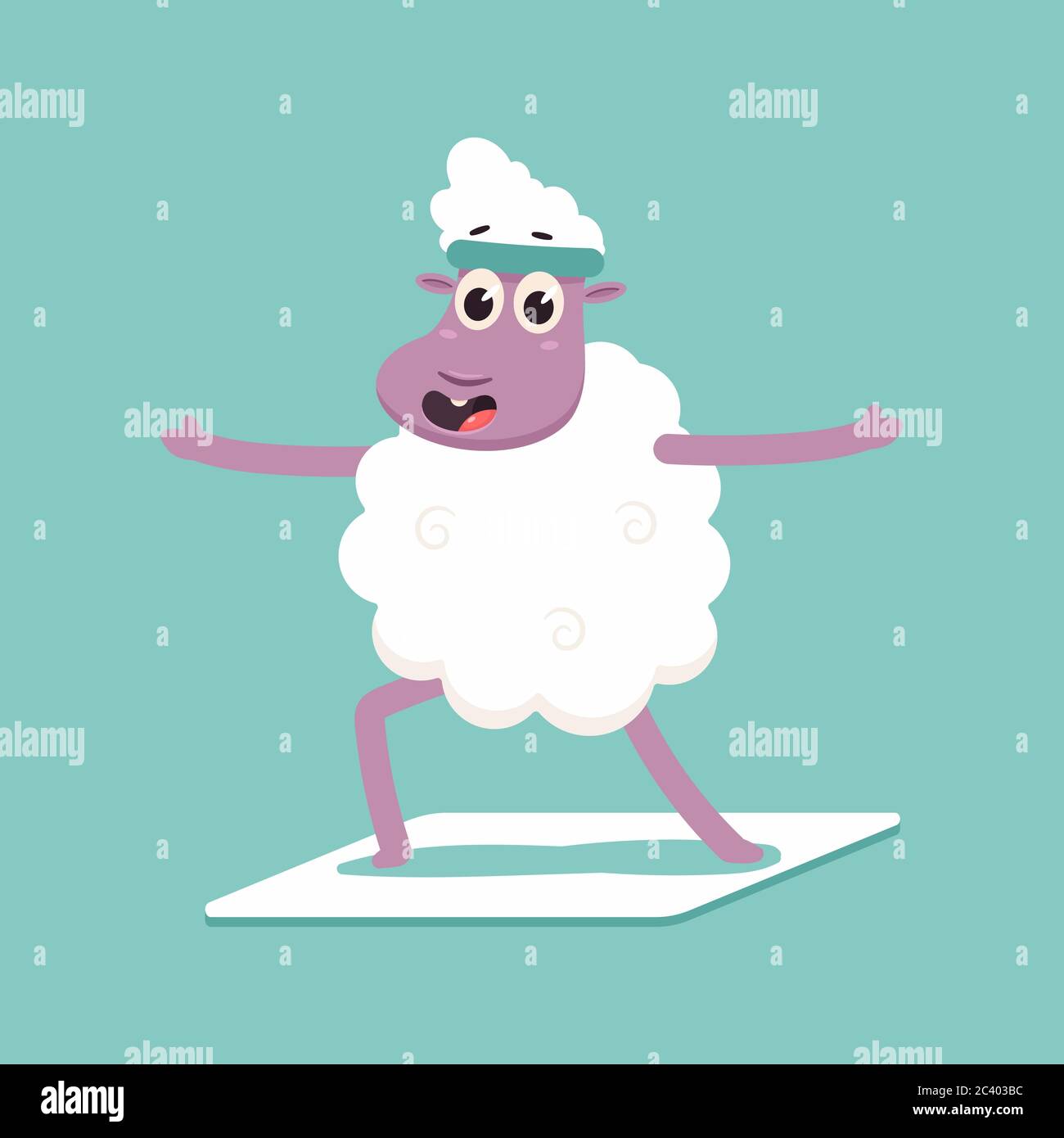 Cute sheep in yoga pose. Funny vector cartoon lamb character isolated on a background. Stock Vector