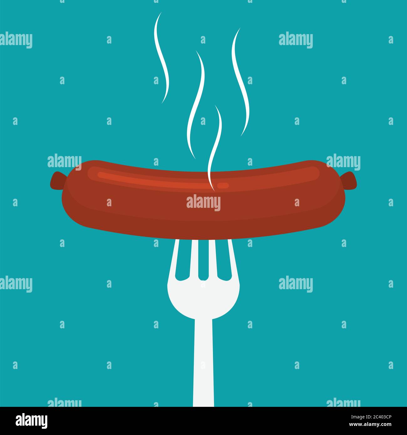 Flat vector sausage on a fork Stock Vector