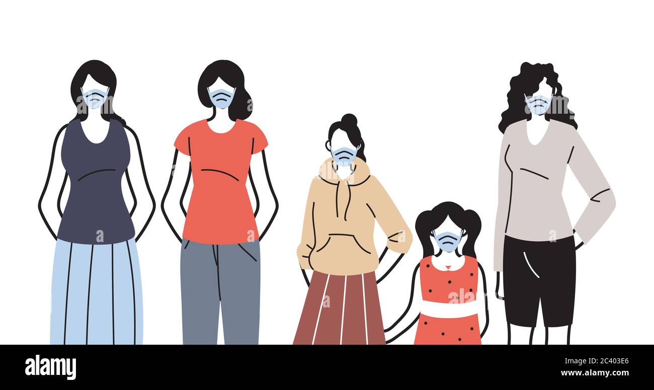 people in protective medical face masks, women wearing protection from ...