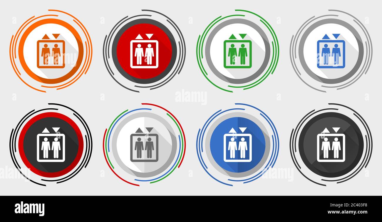 Elevator, lift vector icons, set of colorful web buttons in eps 10 Stock Vector