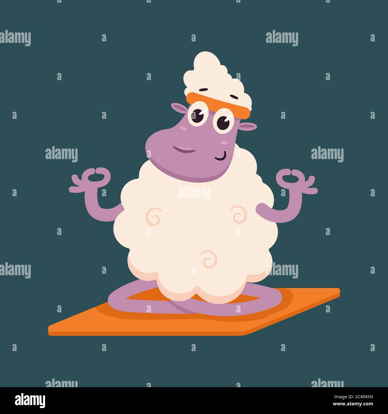 Funny sheep doing yoga exercise. Cute vector cartoon lamb character in lotus pose isolated on a background. Stock Vector