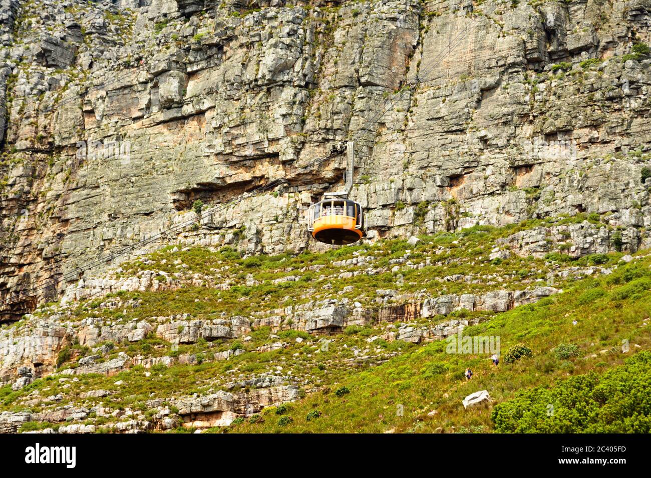 panoramic of the table mountain bottom, with the cable cars and the