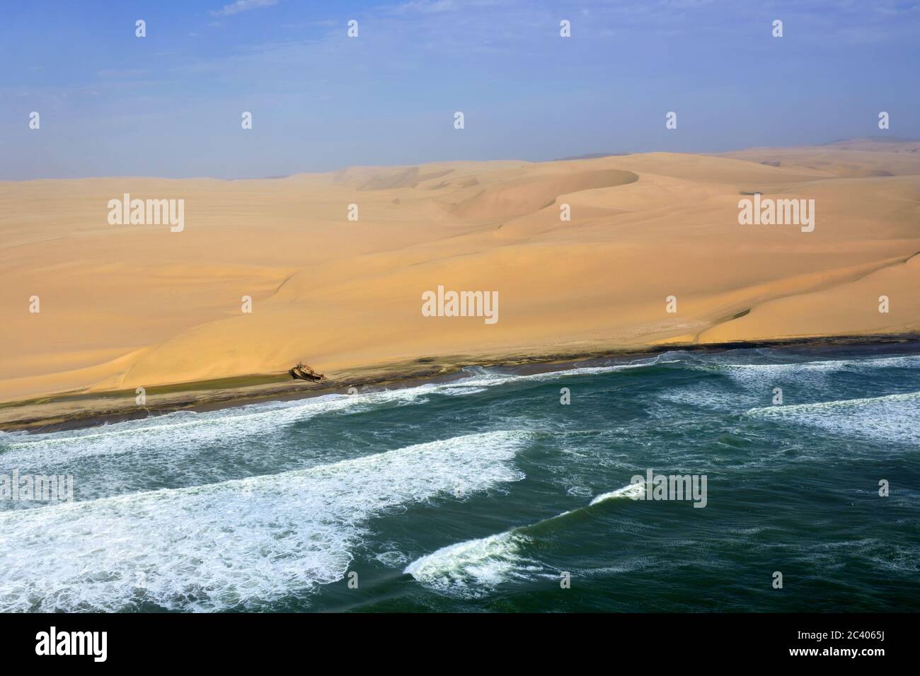 Ocean In Namibia Aerial view on the shipwreck on the Sceleton coast in Namibia where ...