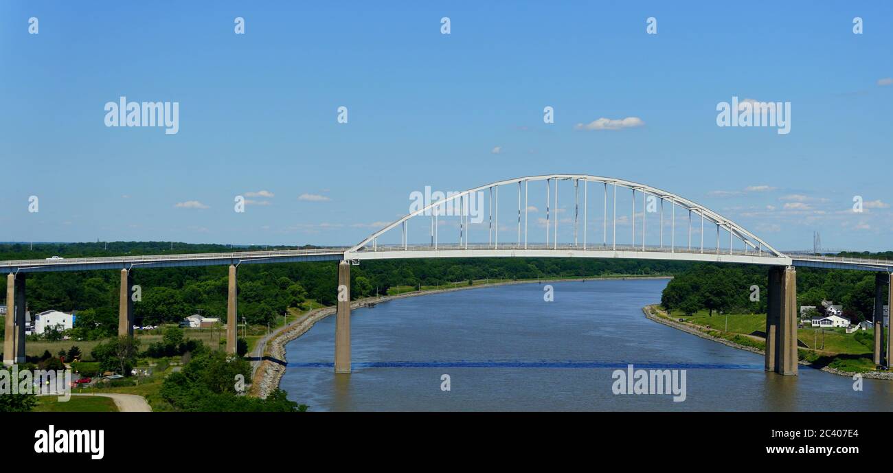 New Castle County, Delaware - June 12, 2020 - The view of St. Georges Bridge from Route 1 in the summer Stock Photo