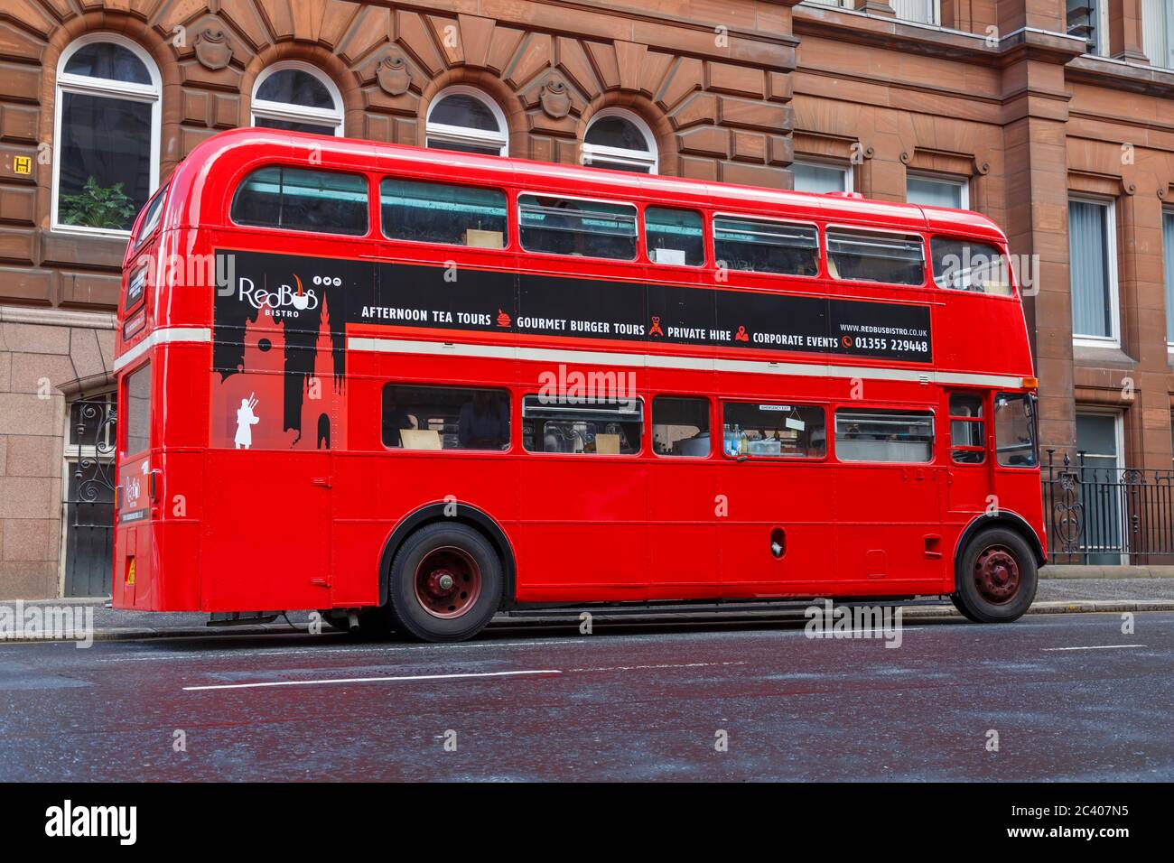 The Red Bus Bistro in Glasgow city centre, Scotland, UK Stock Photo