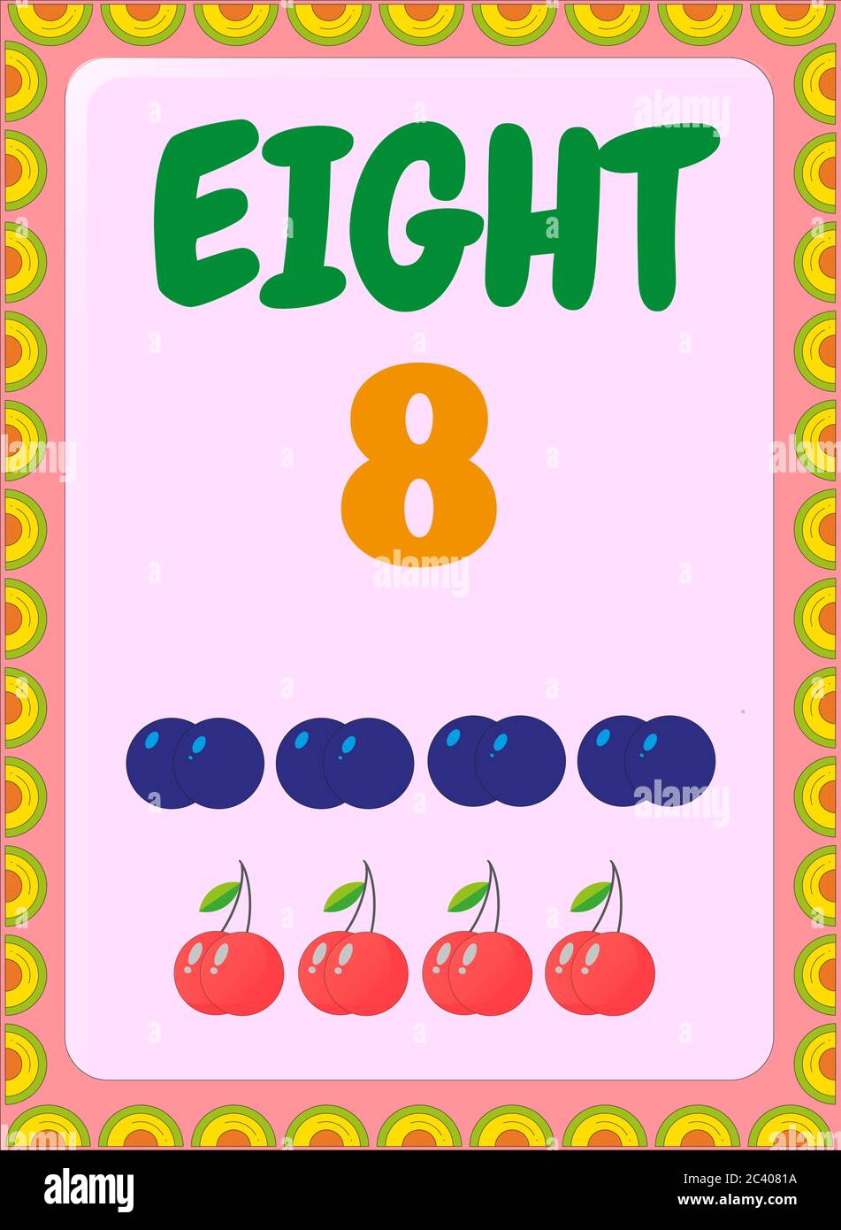 Preschool and toddler math with cherry and blueberry design Stock ...