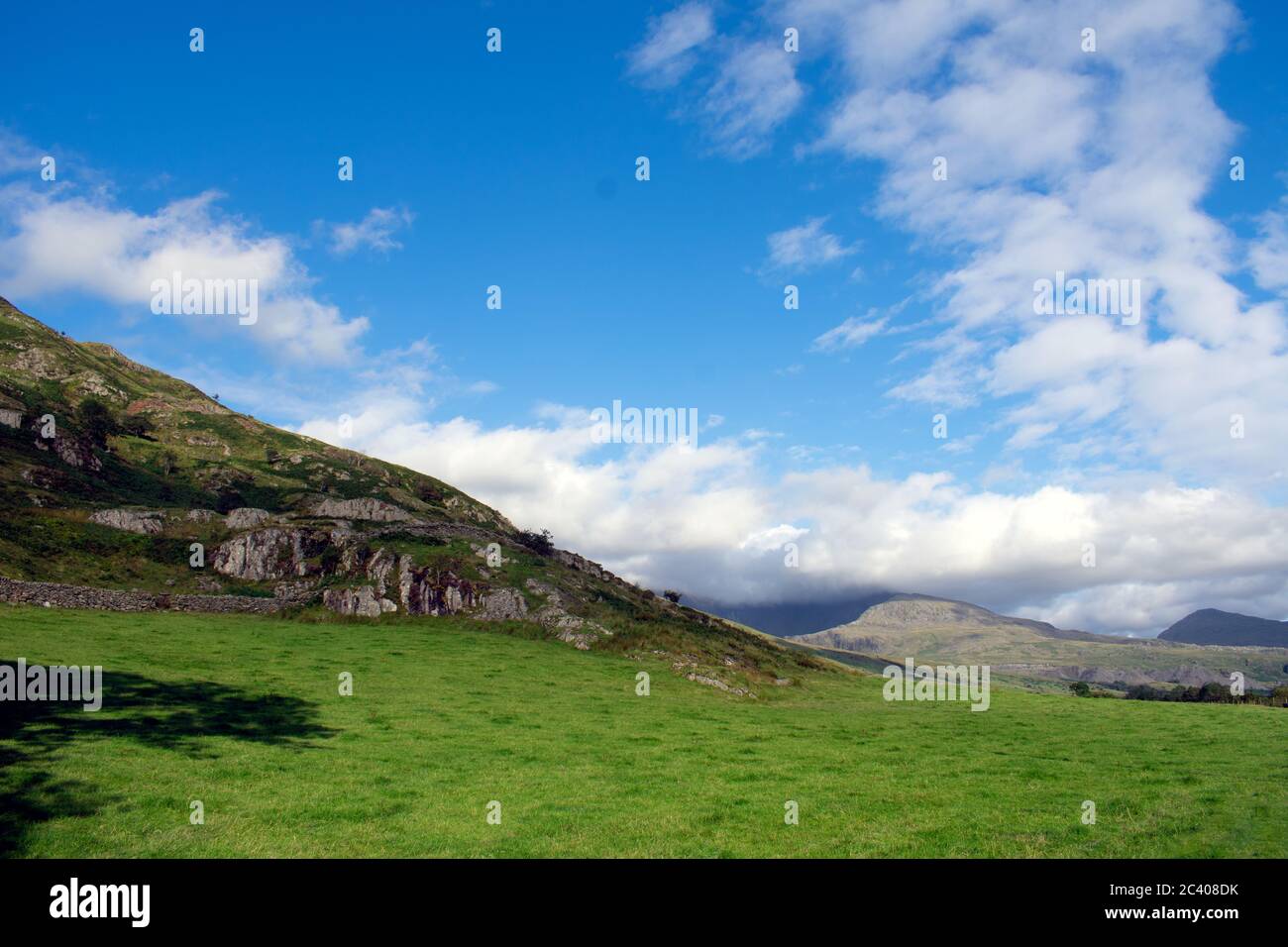 The foothills of the Snowdonia mountain range, north Wales. A spring ...