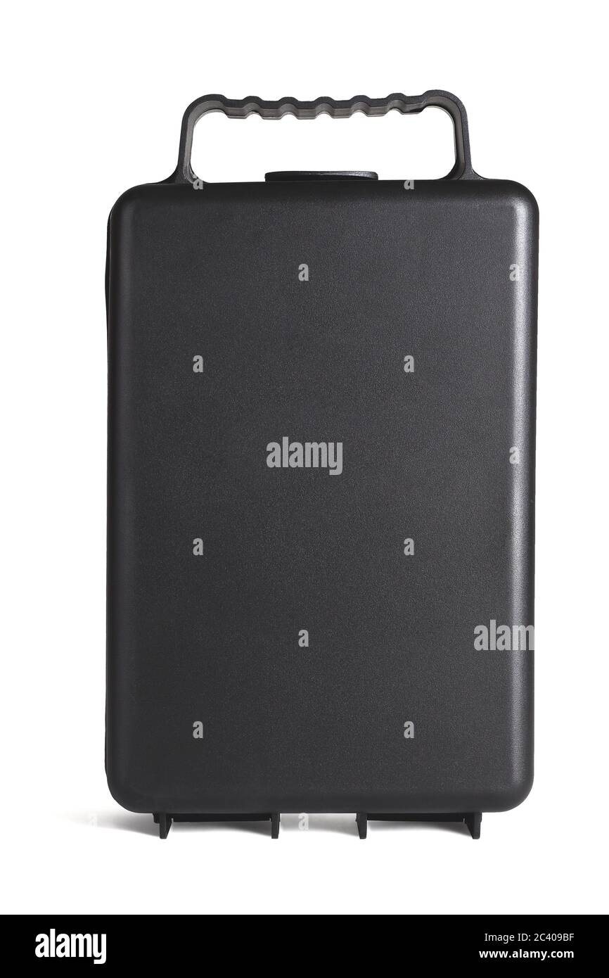Black Plastic Storage Case Box for Do It Yourself Tools on White Background Stock Photo