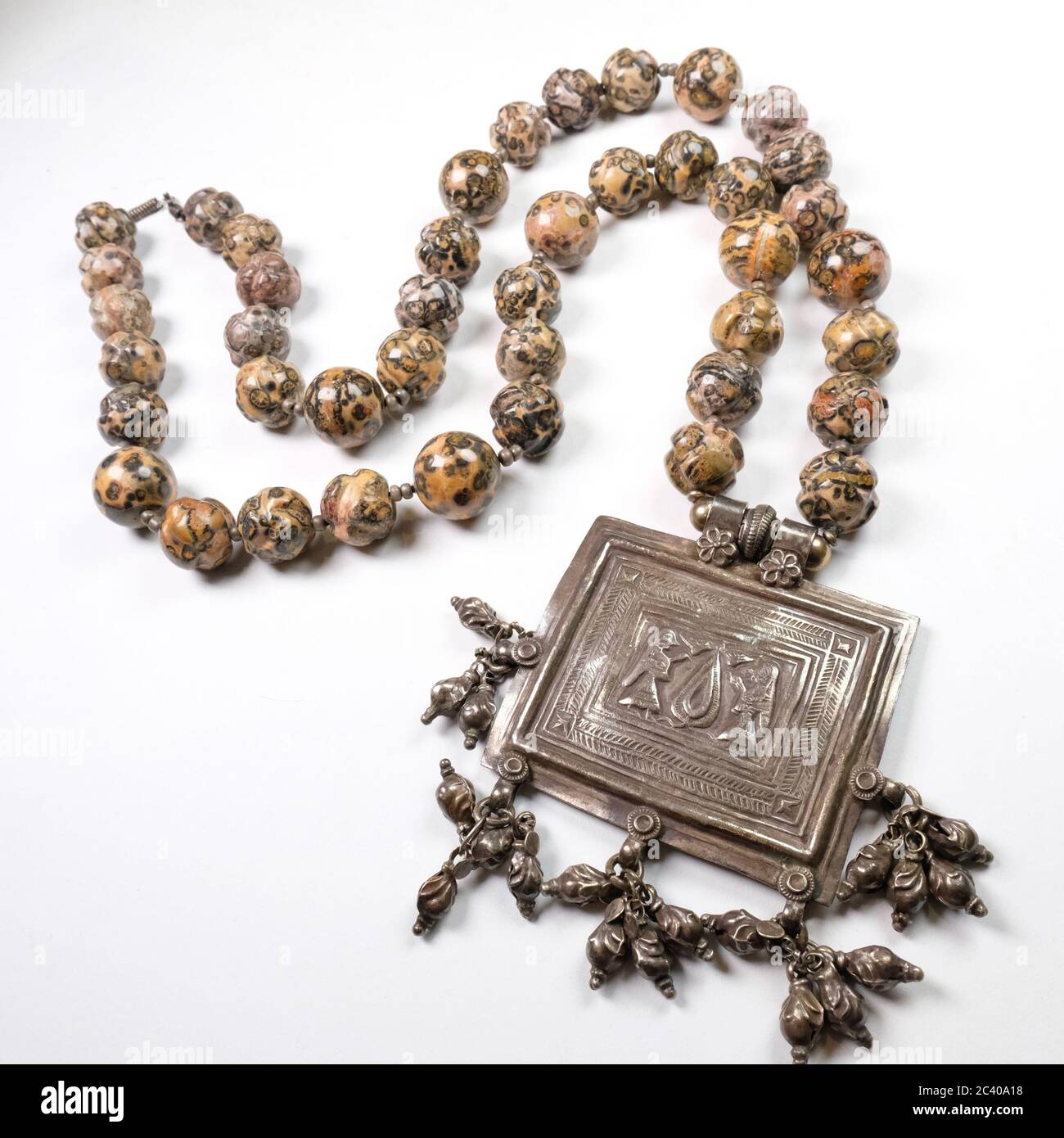 Closeup of a necklace handmade from semi-precious stones Stock Photo