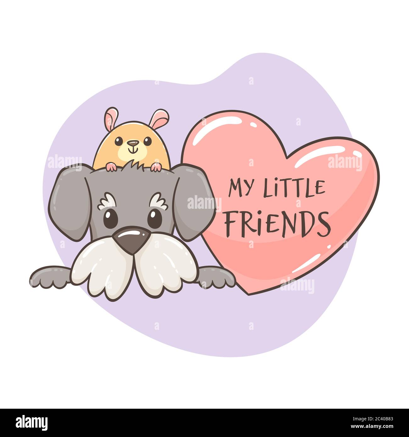 Funny hamster peeking over the head of a cute dog, next to a heart with the  quote 