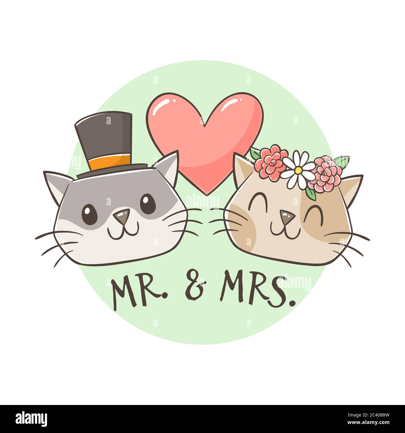 Mr And Mrs Cat Get Married Cute Hand Drawn Lovely Cats With Bridal Ceremony Hats Cats Lovers Concept Couple And Marriage Concept Cartoon Vector Stock Vector Image Art Alamy