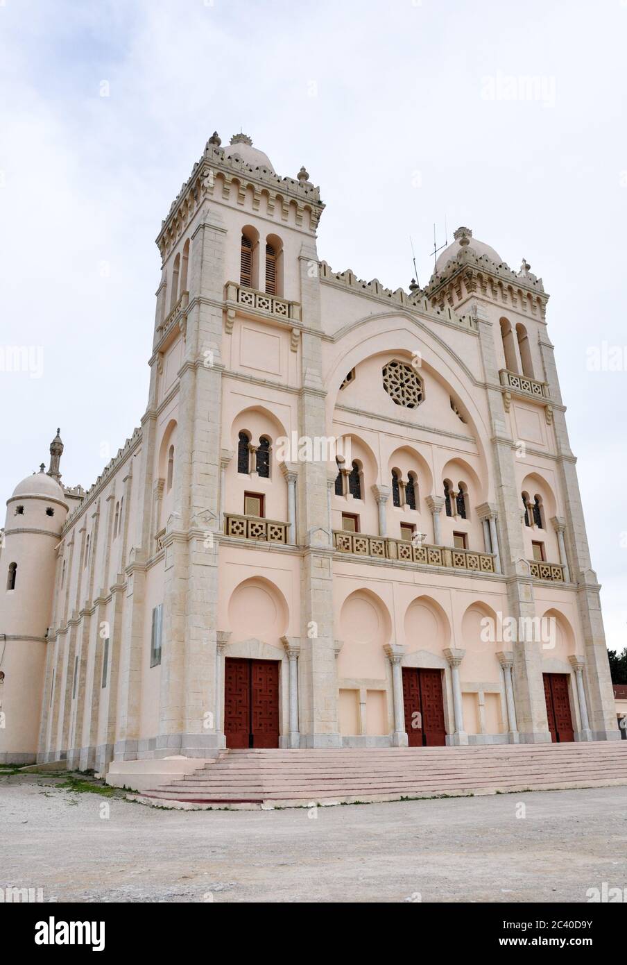 Tunis, TUNISIA - February 06, 2009: The Acropolium, or Saint Louis Cathedral, a 19th century church at Byrsa Hill in the ancient city of Carthage on o Stock Photo