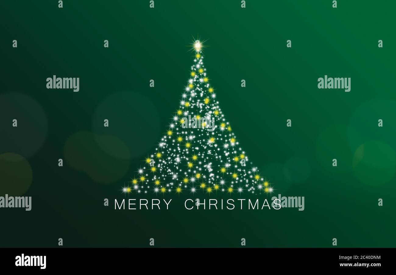 Abstract Christmas tree with star lights on a green background. Stock Photo