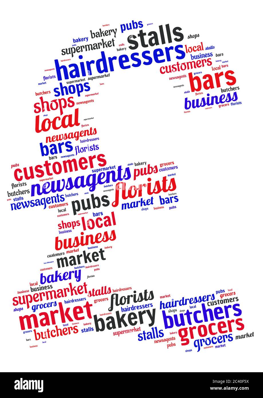 Word cloud representing high street businesses Stock Vector