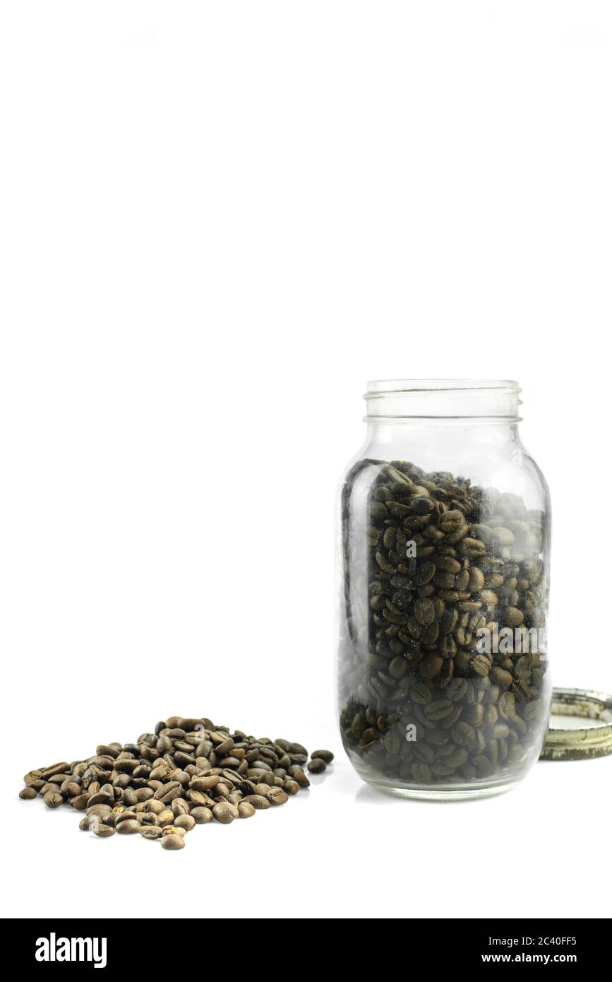 coffee beans in a bottle isolated on a white background Stock Photo