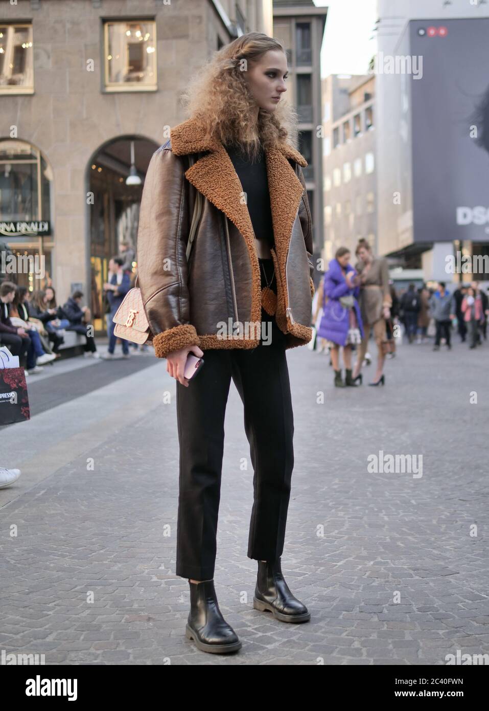 MILAN, Italy: 22 February 2020: Young model Valeria Buldini street