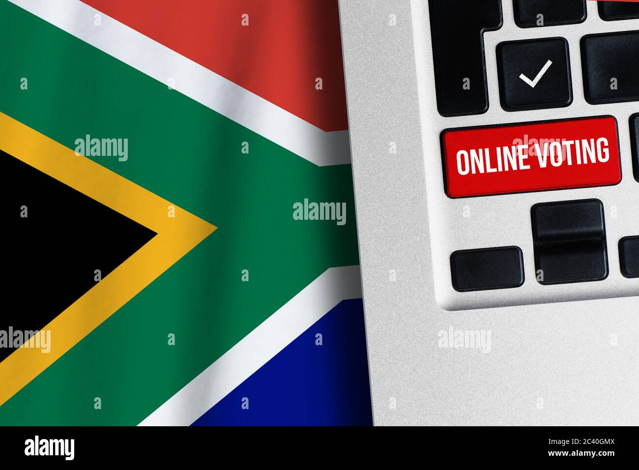 Online voting concept in Republic of South Africa. Keyboard near ...