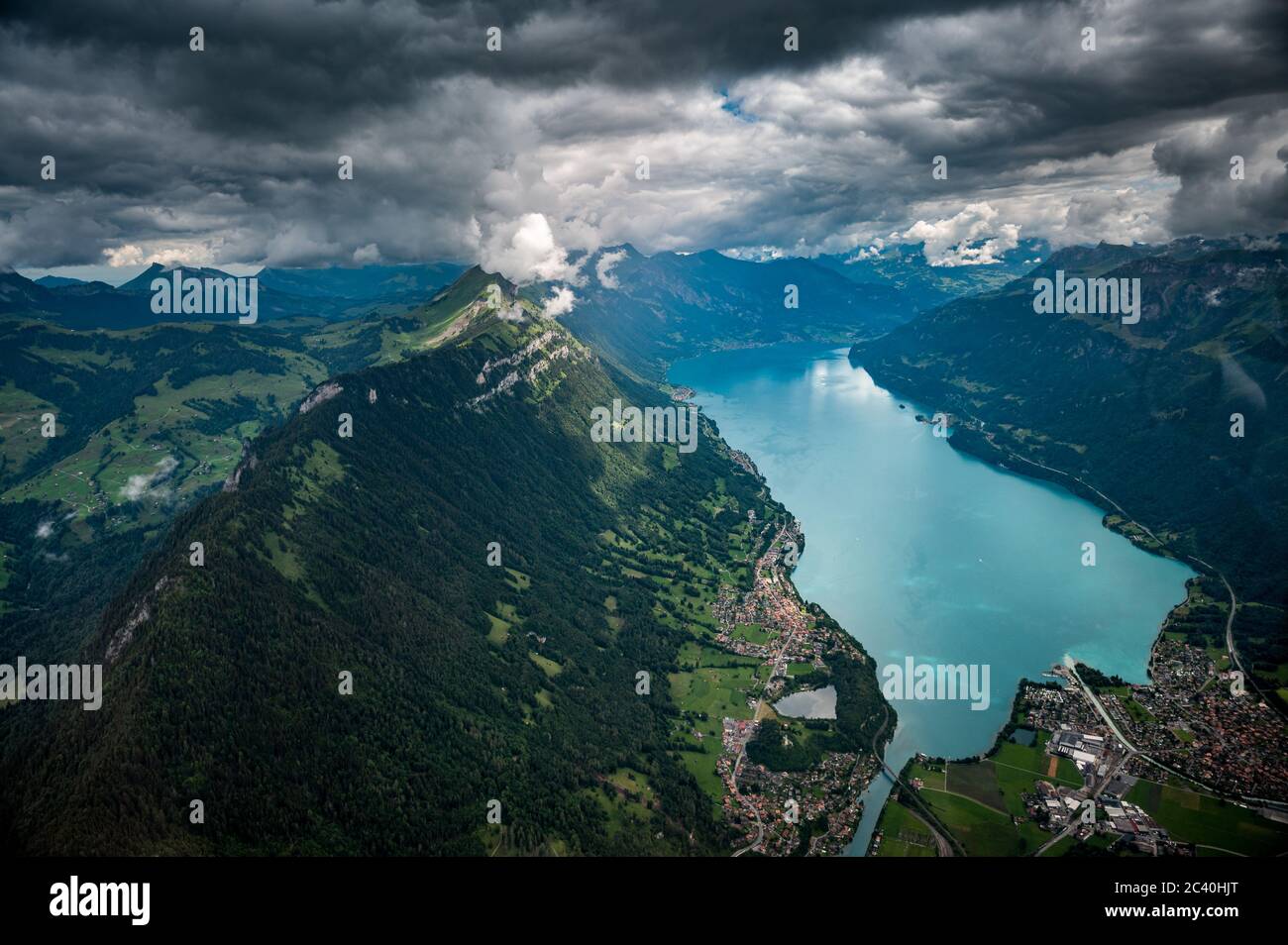 aerial view of Lake Brienz with Harder, Interlaken, Bönigen ...